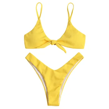ZAFUL Rebrovaný Viazané Bikini Čalúnená Plavky, Plavky Ženy s Remeň Dna High Cut Plavky Brazílsky Biquni plavky