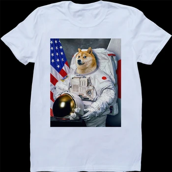 Doge Astronaut Zábavné Biele pánske, Zákazku T-Tričko Retro Tee Tričko