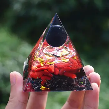 Orgonite Pyramídy Obsidian Crystal Oblasti S Červeným coral Obsidian Kryštál Kremeňa Orgone Liečivú Energiu Reiki Liečenie Kryštálmi