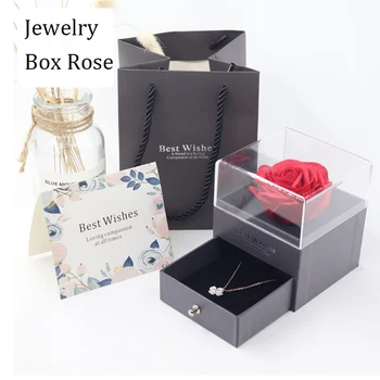Unfade Kvet Ruže Šperky Box s Prekvapením 100 Jazykoch Milujem ťa Náhrdelník Zvláštne Darček pre Matku Priateľku, Darček Falošné Rose
