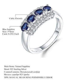 GEM BALET 0.92 Ct Prírodné Blue Sapphire Krúžok 925 Sterling Silver Pásma Prstene Pre Ženy Valentína Jemné Šperky