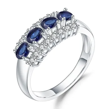 GEM BALET 0.92 Ct Prírodné Blue Sapphire Krúžok 925 Sterling Silver Pásma Prstene Pre Ženy Valentína Jemné Šperky