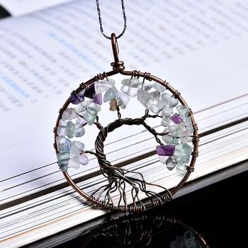 Abay 1PC prírodný krištáľ minerálne šperky strom života prívesok guardian módne pár náhrdelník prívesok prívesok DIY darček šperky