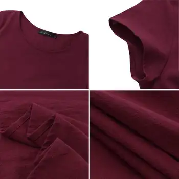 Dámske Bavlnené Sundress ZANZEA 2021 Elegantné Pevné Maxi Šaty Bežné Krátkym Rukávom Letné Vestidos Žena O Krk Šaty Plus Veľkosť