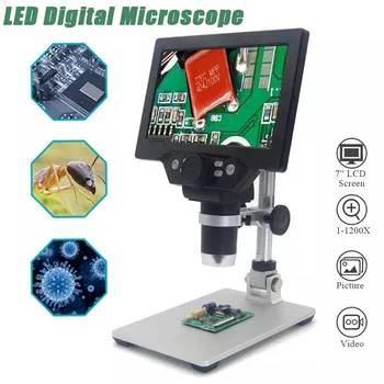 G1200 Elektronický Digitálny Mikroskop 12MPX 7 Palcový Veľký Displej HD LCD Displej 1-1200X Kontinuálne Zosilnenie Nástroj zväčšovacie sklo