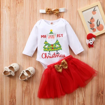 Ma&Dieťa 0-24M Christmas, Baby, Dievčatá Oblečenie Nastavené Novonarodené Dieťa Dievčatá Cartoon Santa Romper Flitrami Luk Sukne Princezná Vianočné Oblečenie