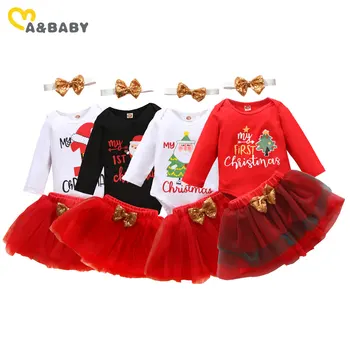 Ma&Dieťa 0-24M Christmas, Baby, Dievčatá Oblečenie Nastavené Novonarodené Dieťa Dievčatá Cartoon Santa Romper Flitrami Luk Sukne Princezná Vianočné Oblečenie