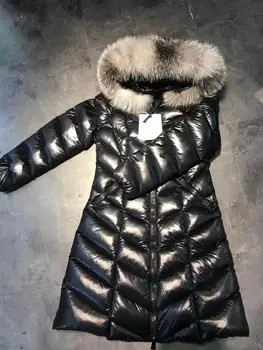 2021 Zimná páperová bunda ženy biele kačacie nadol Teplé Voľný Kabát Ťažké vlasy golier Prírodné kožušiny Dlho ženy zimná bunda, Kabát