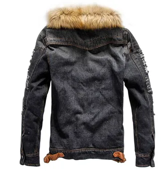 2019 hot mužov Bunda teplá denim Jacket Kožušiny Golier Retro Jeans Bunda a Kabát na jeseň zima