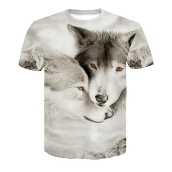 Triple pobyt vlk pánske T-shirt sivá biela letné tričko krátky rukáv, golier posádky krku T-shirt