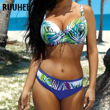 RUUHEE Plus Veľkosť Bikini Set Plavky Ženy Obväz Plavky Vytlačené Bikini 2020 Push Up plavky plážové oblečenie Žien Biquini