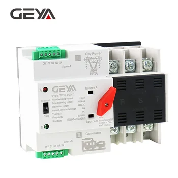 GEYA Din lištu 220V 3P 100A Dual Power Automatický Prenos Prepínač 50/60Hz Automatický alebo Manuálny Výber