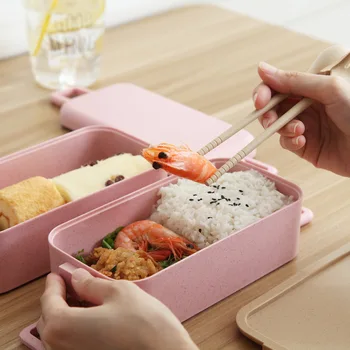 ONEUP 800ml Zdravé Materiál Lunch Box 2 Vrstvy Pšeničnej Slamy Bento Boxy Mikrovlnná Riadu Skladovanie Potravín Kontajner Lunchbox
