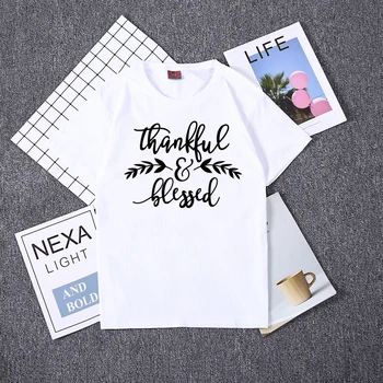 Hillbilly Vďačný Požehnaný Ženy Estetika Grafické Listy T-shirt Príležitostné Letné Bavlna Kolo Krku Tumblr T Shirt Ženy Top Tees