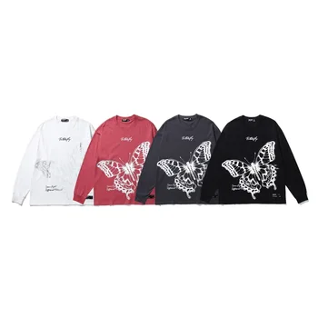 ELKMU Harajuku Motýľ Grafické Tlače Dlhý Rukáv T Košele, Mens Príležitostných Voľné Tričká Streetwear Módy Topy 2020 HE140