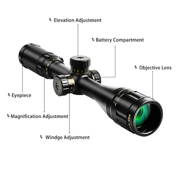 BSA 4-16x44 AOE Taktické Riflescope Optický Zameriavač Zelená Červená Osvetlené Lov Odbory Puška Rozsah Sniper Airsoft Vzduchu Zbraň