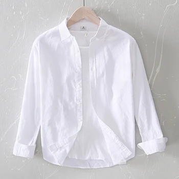 2020 Nový príchod jari a leta biele bavlnené tričko mužov značky dlho sleelve košele pre mužov, ležérne módne tričko pánske košieľka
