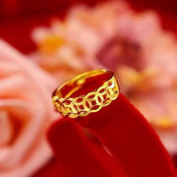 Kórejský Módne dámske Krúžok pre Svadobné Šperky, Zásnubné Žlté Zlato Kreslenie Pár Prstene, Zlaté Šperky 14K Narodeninám
