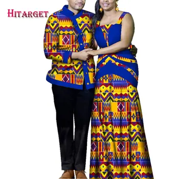 2020 Afriky Oblečenie pre Pár Dashiki Elegantné Lassel Lady Sexy Šaty Strany a Hore Mužov Košele Bavlna Afriky Oblečenie WYQ356