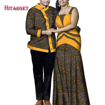 2020 Afriky Oblečenie pre Pár Dashiki Elegantné Lassel Lady Sexy Šaty Strany a Hore Mužov Košele Bavlna Afriky Oblečenie WYQ356