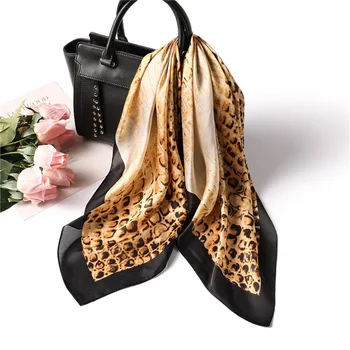 Luxusné Značky 2019 Nové Módne Letné Hodváb Štvorcový Šál Ženy Leopard Satin Krku Vlasy Viazacej Pláži Hidžáb Hlavu Žena Foulard
