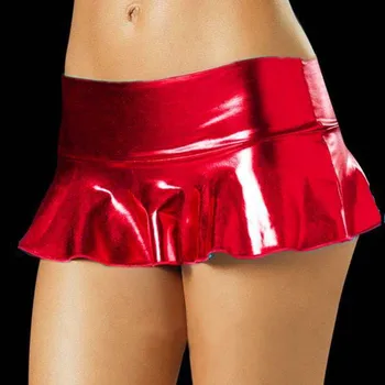 Sexy wetlook Pu Skladaný Latex Sukne Ženy pole Tanec clubwear Krátke Sukne lakovanej Kože Mini Sukne fetish bielizeň catsuit
