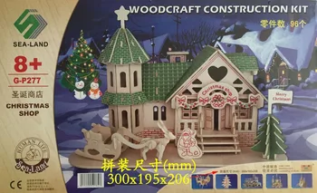 Drevené 3D model budovy hračka darček puzzle ručné práce, montáž hra woodcraft construction kit veselé Vianoce castel obchod obchod