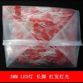 1000pcs/veľa 3MM LED ultra jasné červené svetlo červené vlasy red light emitting diode dlhé nohy