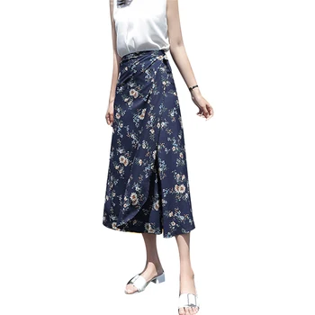 V Lete Roku 2020 Elegantná, Ženská Móda Ženy Kvetinový Marguerite Vysoký Pás Riadok Strane Pozdĺžneho Pláži Midi Sukne Vintage Šaty