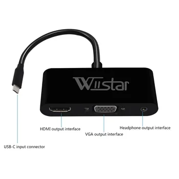 Wiistar USB C, HDMI, VGA, Typ C, HDMI, VGA USB3.0 Audio Converter 4Kx2K pre Notebook Macbook