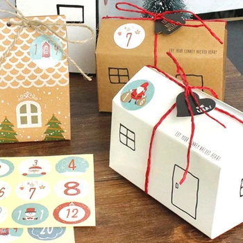 24pcs/set Dom Tvar Vianočné Cukrovinky Darčekové Tašky s Samolepky Laná Vianočný Strom Cookie Box Balenie Krabíc Party Decor