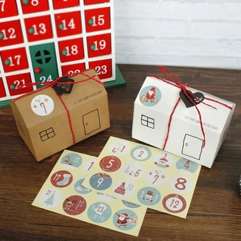 24pcs/set Dom Tvar Vianočné Cukrovinky Darčekové Tašky s Samolepky Laná Vianočný Strom Cookie Box Balenie Krabíc Party Decor