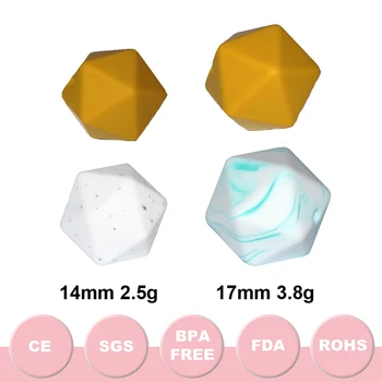50pc 17 mm Väčšinu Icosahedron BeadsTeether Dieťa Žuť BPA Free potravinársky Mäkké Voľné Silikónové Počiatočných Korálky Pre Šperky Robiť