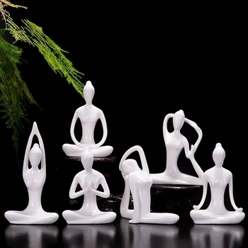 Moderný Štýl Biele Keramické Jogy Figúrky Ename 12 Štýly Miniatúry Abstraktné Yog Socha Pre Domáce Dekorácie, Socha, Ornament