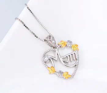 Romantický 925 Sterling Silver Chain Duté Sa MAMA Srdce Prívesok Náhrdelníky na Deň matiek Darček Žltý Kvet CZ Jemné Šperky