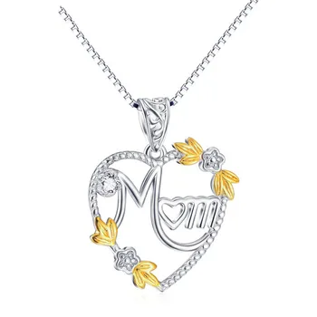 Romantický 925 Sterling Silver Chain Duté Sa MAMA Srdce Prívesok Náhrdelníky na Deň matiek Darček Žltý Kvet CZ Jemné Šperky