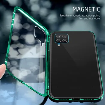 360° Úplné pokrytie magnetické flip puzdro Pre Samsung Galaxy A12 12A 12 obojstranný Tvrdeného skla kryt proti pádu ochranné coque