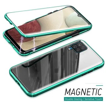 360° Úplné pokrytie magnetické flip puzdro Pre Samsung Galaxy A12 12A 12 obojstranný Tvrdeného skla kryt proti pádu ochranné coque
