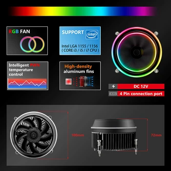 DarkFlash Tieň CPU Chladič 280W PWM LED AURA SYNC 3p-5V RGB Ventilátor CPU Chladič pre Chladenie Pre LGA 1151/1155/1156/Intel i7/i5/i3