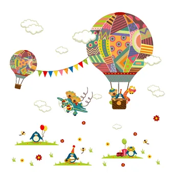 Cartoon Samolepky na Stenu teplovzdušný Balón Eco-friendly Škôlky, detská Izba Spálňa Domova Stenu Vymeniteľné Plagát DIY Nálepky