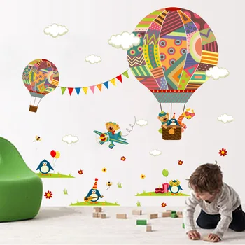 Cartoon Samolepky na Stenu teplovzdušný Balón Eco-friendly Škôlky, detská Izba Spálňa Domova Stenu Vymeniteľné Plagát DIY Nálepky