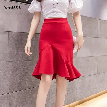 SexMKL Plus Veľkosť Faldas Mujer Moda 2020 Vysoký Pás Ceruzku Sukne Dámske Bodycon Červená Sukňa Čierna Office Lady Kórejský Jupe Femme
