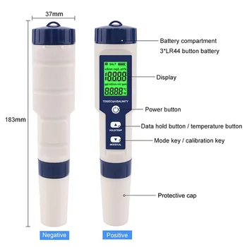 5 v 1 TDS/ES/PH/Salinita/Teplota meradla, Digitálna Kvalita Vody Monitor Tester pre Bazény, Pitnej Vody, Akvária