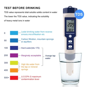 5 v 1 TDS/ES/PH/Salinita/Teplota meradla, Digitálna Kvalita Vody Monitor Tester pre Bazény, Pitnej Vody, Akvária