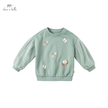 DBZ16654 dave bella jar dievčatká roztomilý kreslený kvetinový appliques T-shirt deti topy dievča deti tees móda