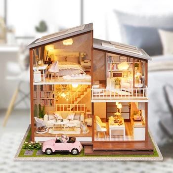 Drevené DIY Doll House Nábytok Miniatúrny domček pre bábiky Zostaviť Puzzle 3D Miniaturas Doll House Model Súpravy, Hračky Pre Deti, Darčeky
