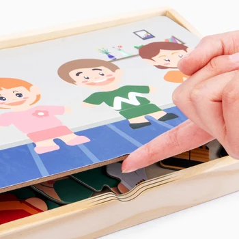 Deti Montessori Materiálmi Senzorické Chlapec Handričkou Zmena Drevené dresing Magnetické Puzzle s rysovaciu Dosku Hračky Pre Deti,
