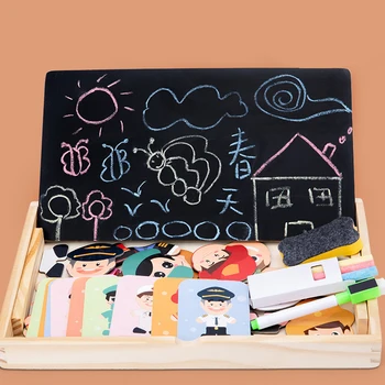 Deti Montessori Materiálmi Senzorické Chlapec Handričkou Zmena Drevené dresing Magnetické Puzzle s rysovaciu Dosku Hračky Pre Deti,