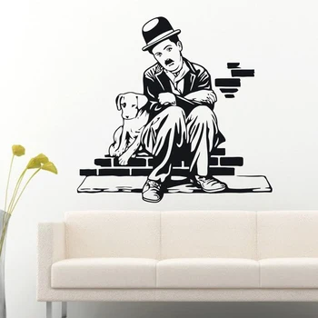 Art Decor chaplin a Pes Život samolepky na stenu Vinyl filmová hviezda odtlačkový dom dekorácie pre liveing izba detská izba doprava zadarmo