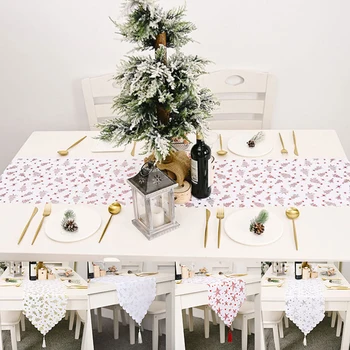 Vianočný Obrus Strapec Stôl Runner biela Tvorivosti Vianočný Strom Dekorácie Vianoce Domov, Dekorácie, Party